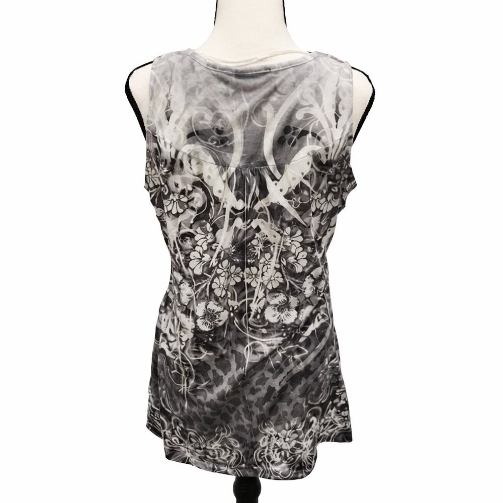 APT. 9 Gray Floral Sleeveless Blouse Size M V-Neck Lightweight Career Top - Picture 3 of 7